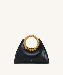 Amiya Leaf Handle Sculpture Bag - Black