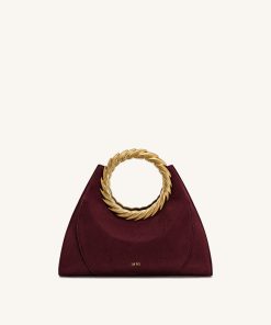 Amiya Leaf Handle Faux Suede Sculpture Bag - Merlot Red