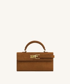 Keyla Faux Suede Top Handle Bag -  Brown