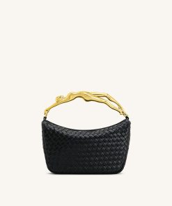 Jenny Woven Human-shaped Handle Handbag - Black