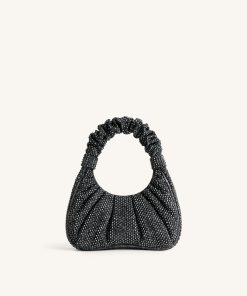 Gabbi Artificial Crystal Medium Ruched Hobo Handbag - Anthracite