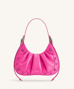 Gabbi Crushed Ruched Hobo Handbag - Bright Pink