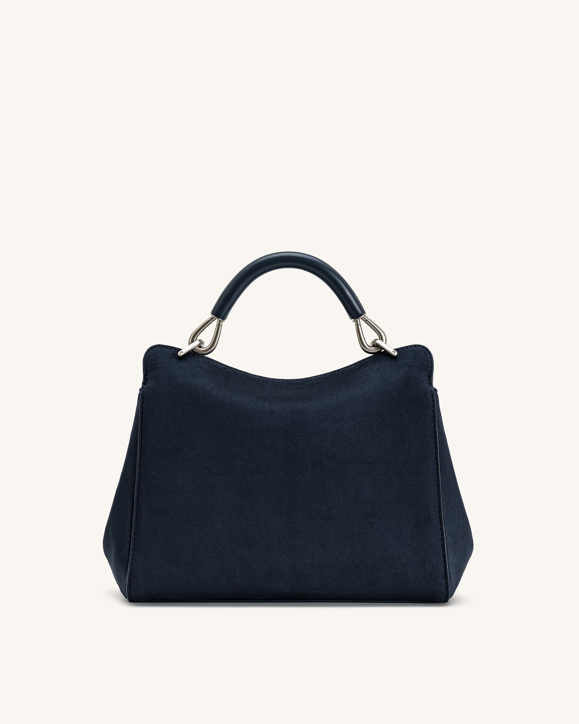 Lucia Classic Faux Suede Top Handle Bag - Navy Blue - Image 3