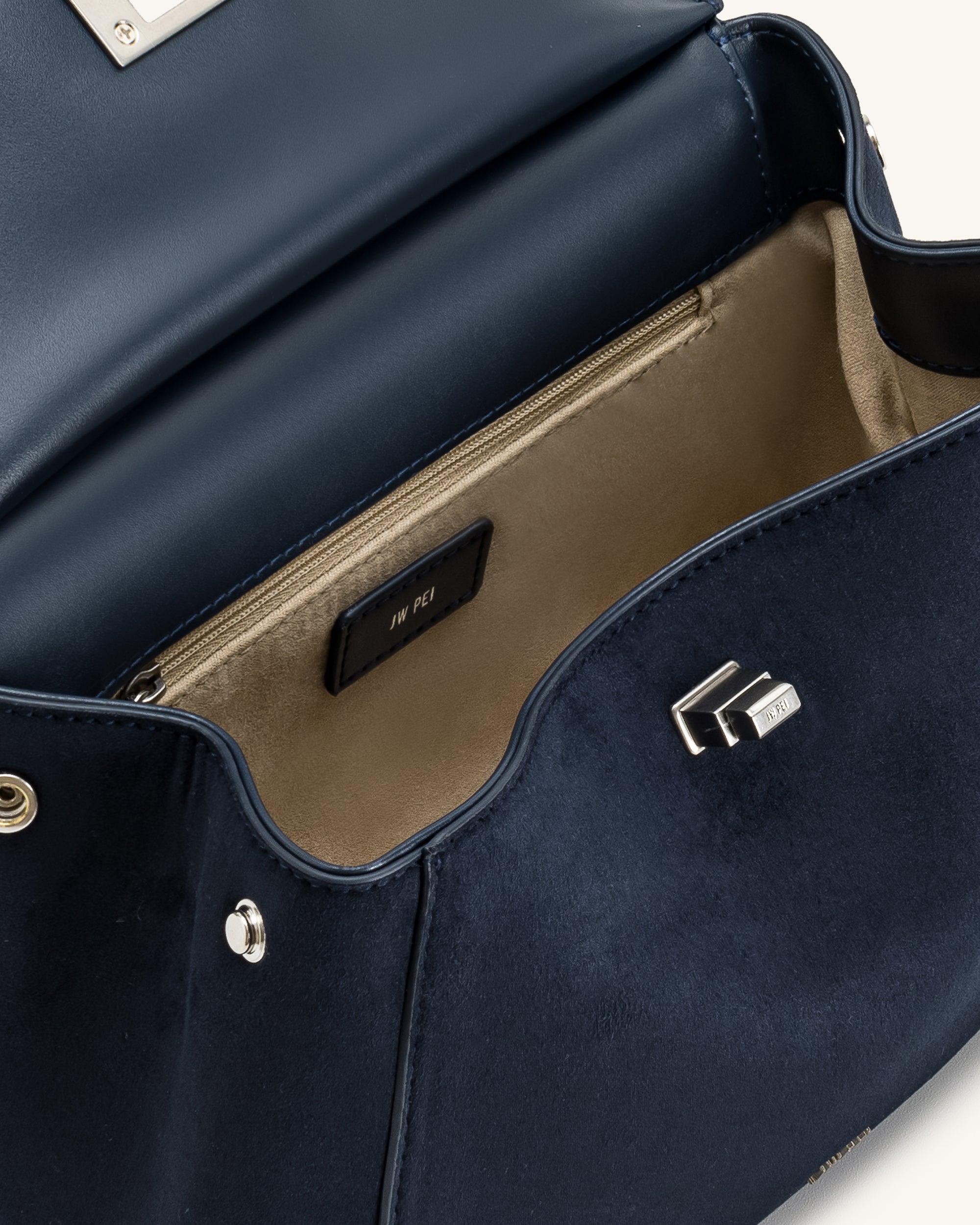 Lucia Classic Faux Suede Top Handle Bag - Navy Blue - Image 4