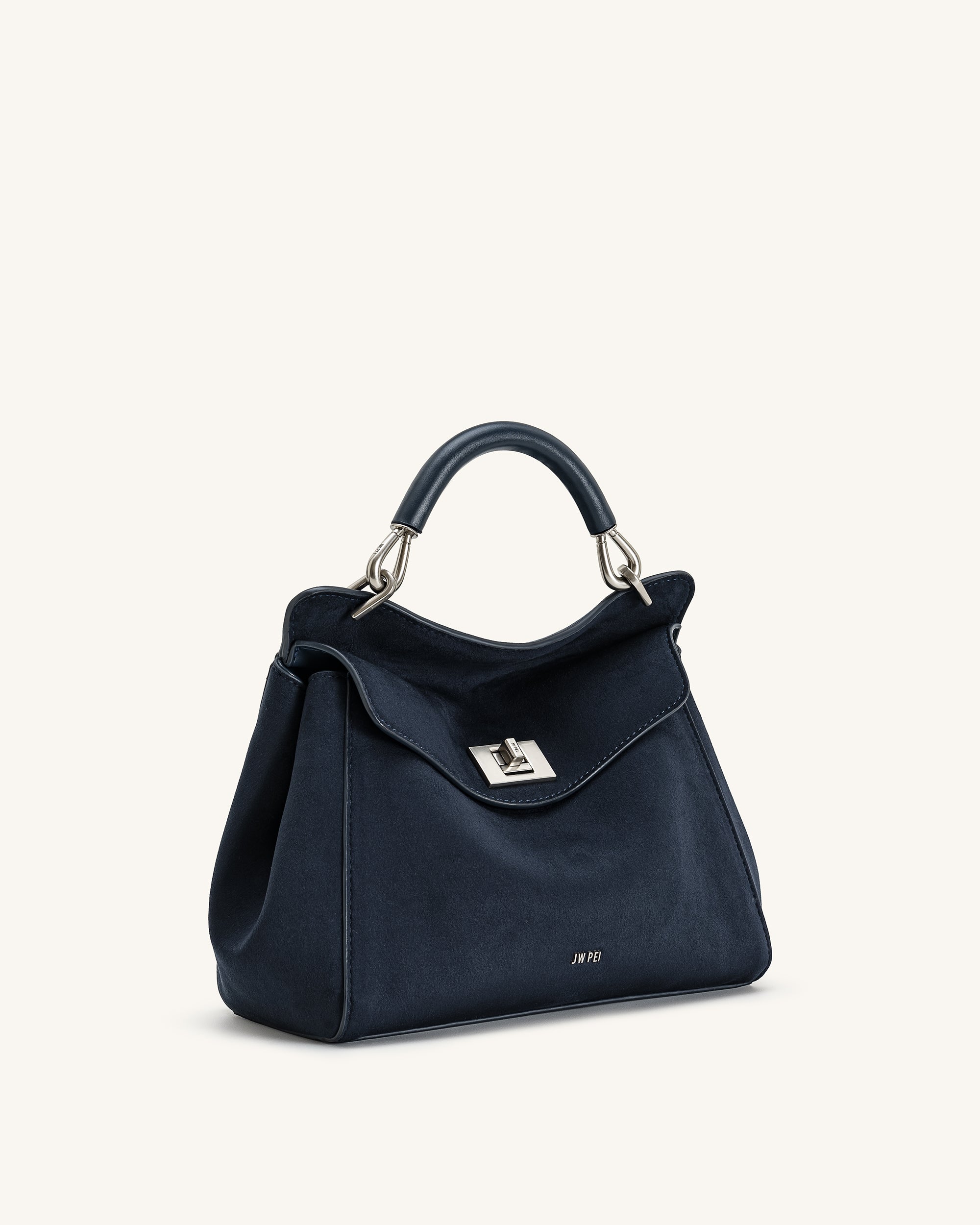 Lucia Classic Faux Suede Top Handle Bag - Navy Blue - Image 2