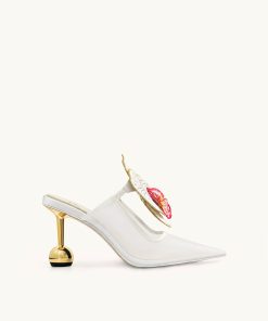 Sofia Orchid Sphere Heel Mules - White