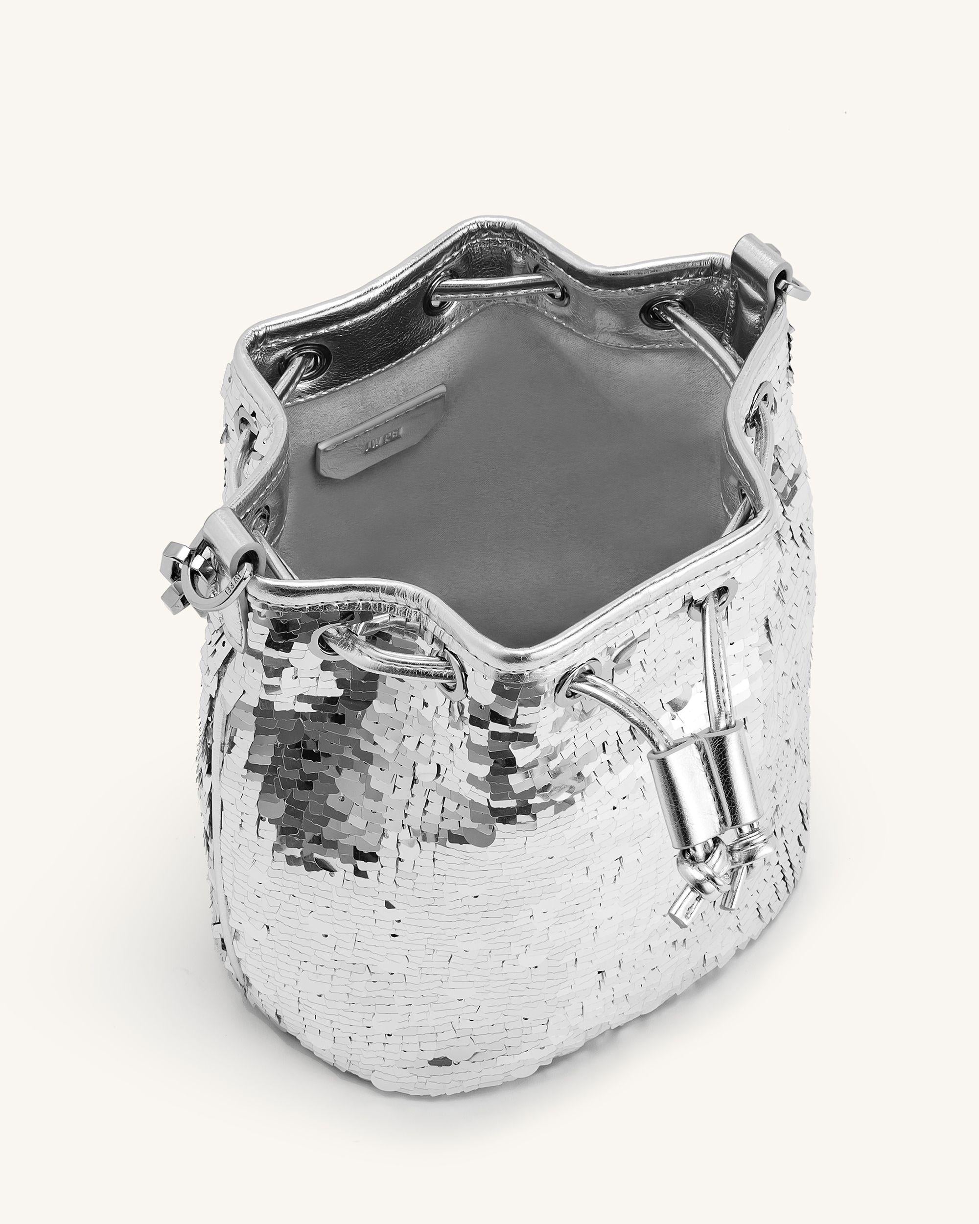 Yulia Metallic Sequin Bucket Bag - Silver - Image 4