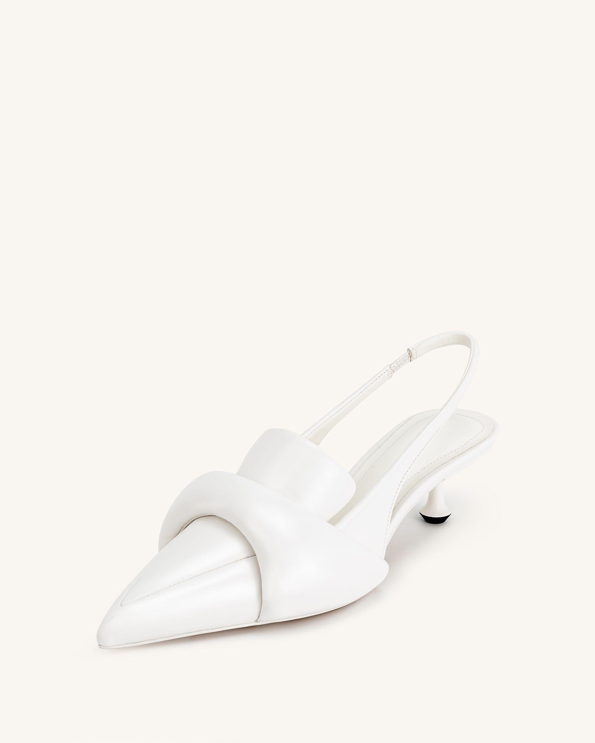 Carla Soft Padded Kitten Heel Pumps - White - Image 6