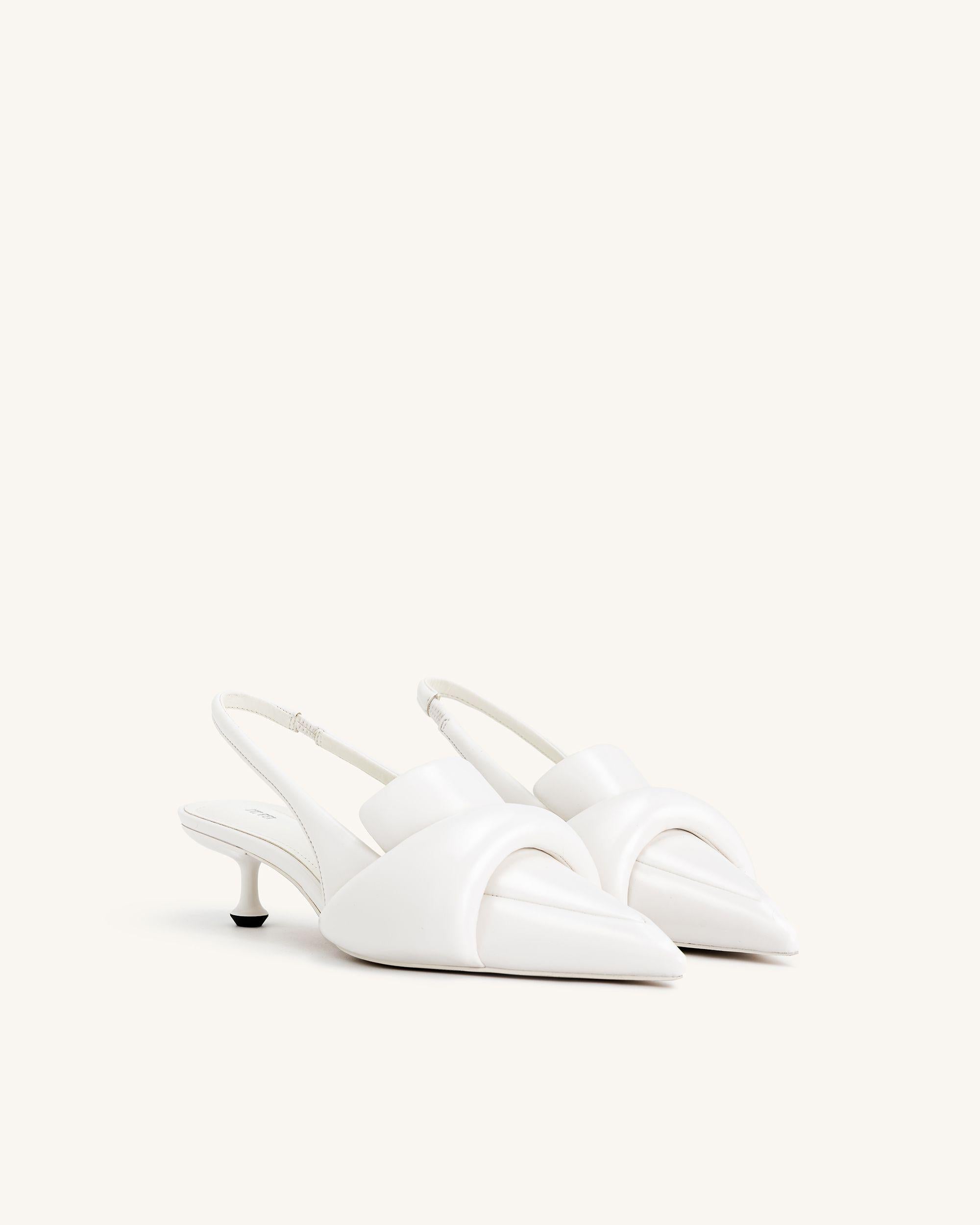 Carla Soft Padded Kitten Heel Pumps - White - Image 2