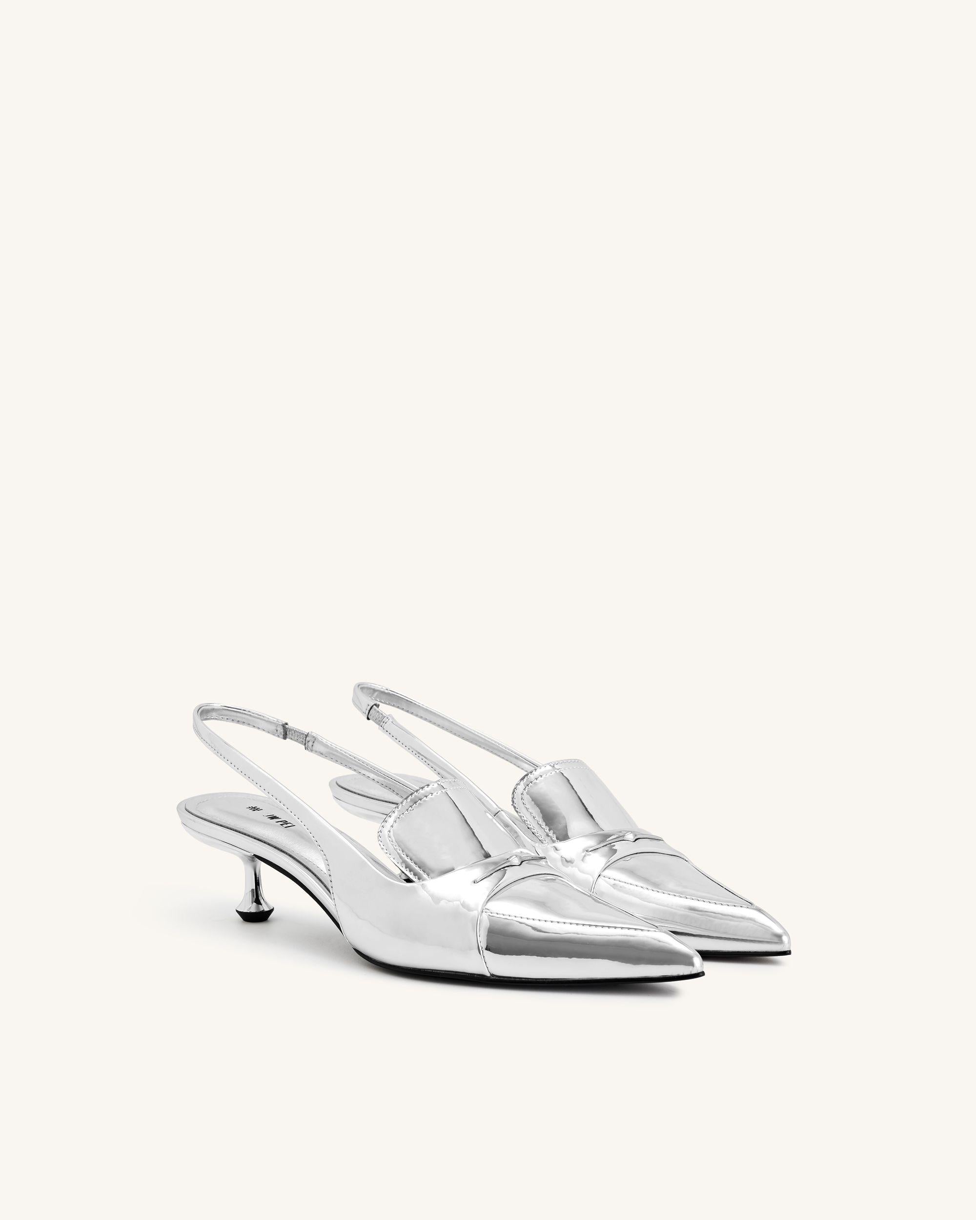 Carla Metallic Kitten Heel Pumps - Silver - Image 2