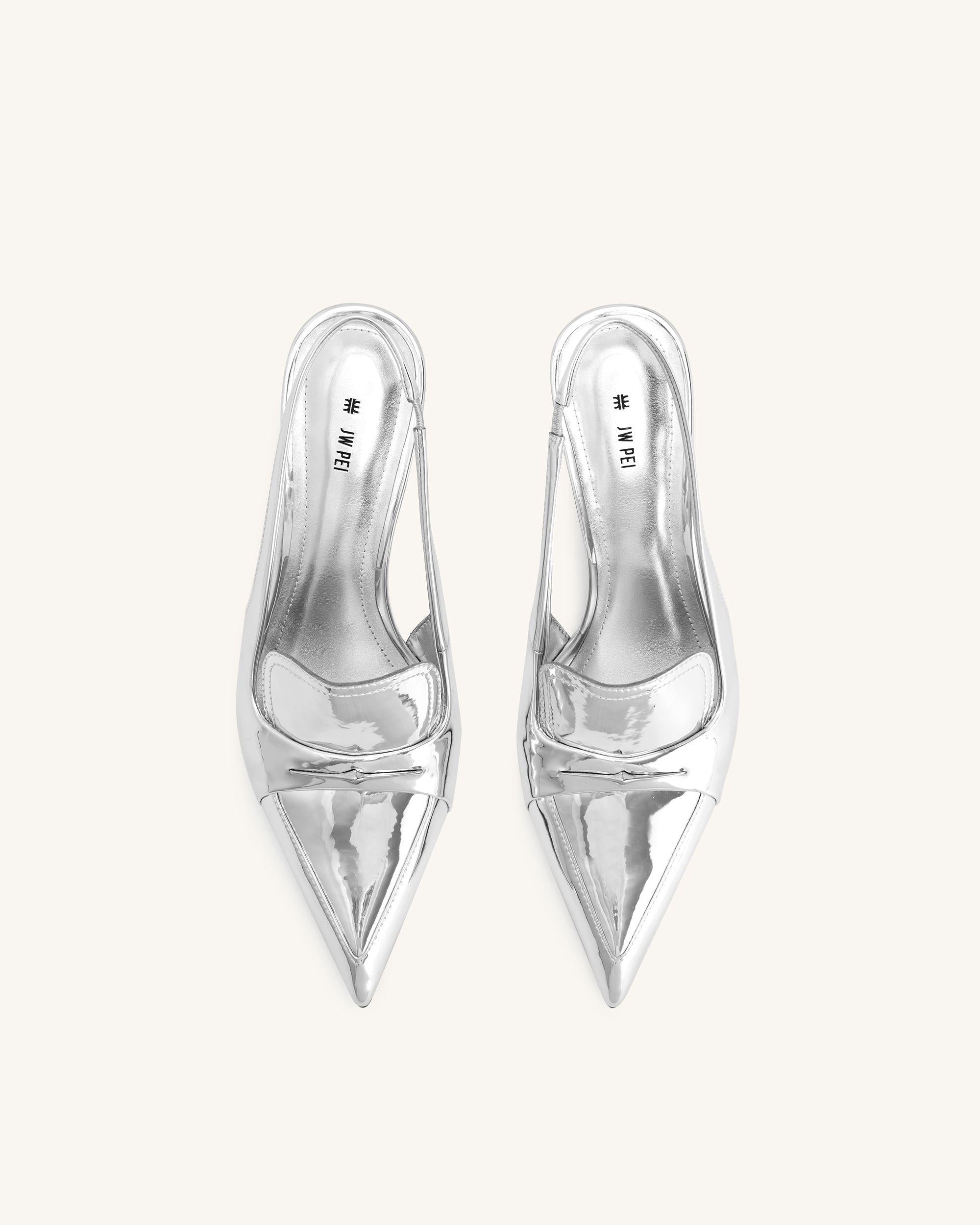 Carla Metallic Kitten Heel Pumps - Silver - Image 3