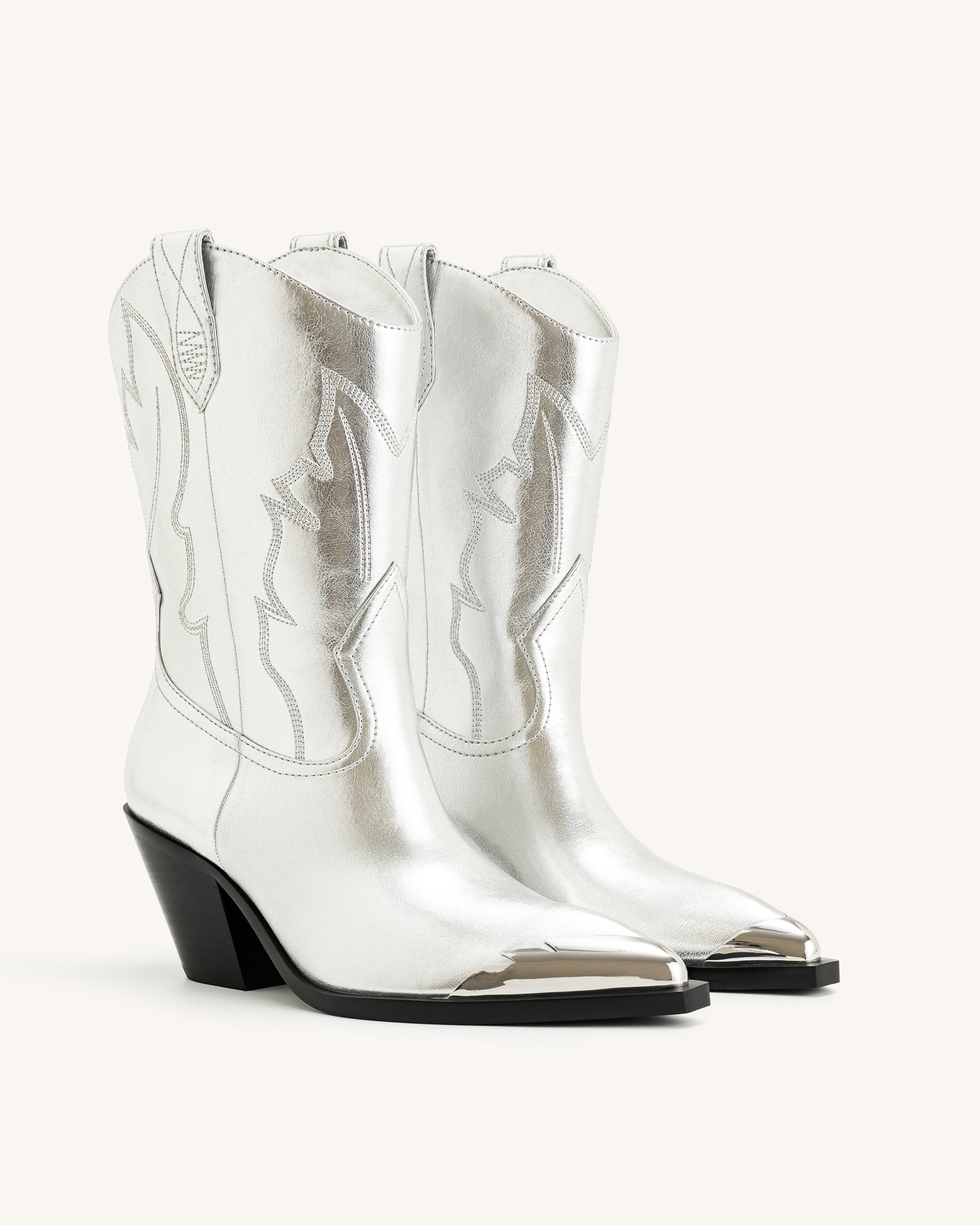 Riya Metallic Cowboy Boot - Silver - Image 2