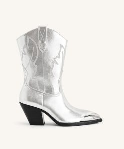 Riya Metallic Cowboy Boot - Silver