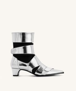 Emily Strap Ankle Boots - Silver