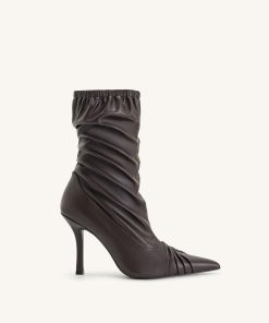 Joanne Paneled Detailing leather Ankle Boots- Burgundy