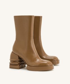 Alternative view of Saylor Round Toe Platform Ankle Boots - Brown