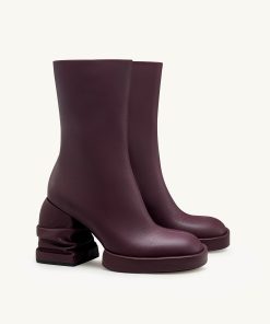 Saylor Round Toe Platform Ankle Boots - Dark Burgundy