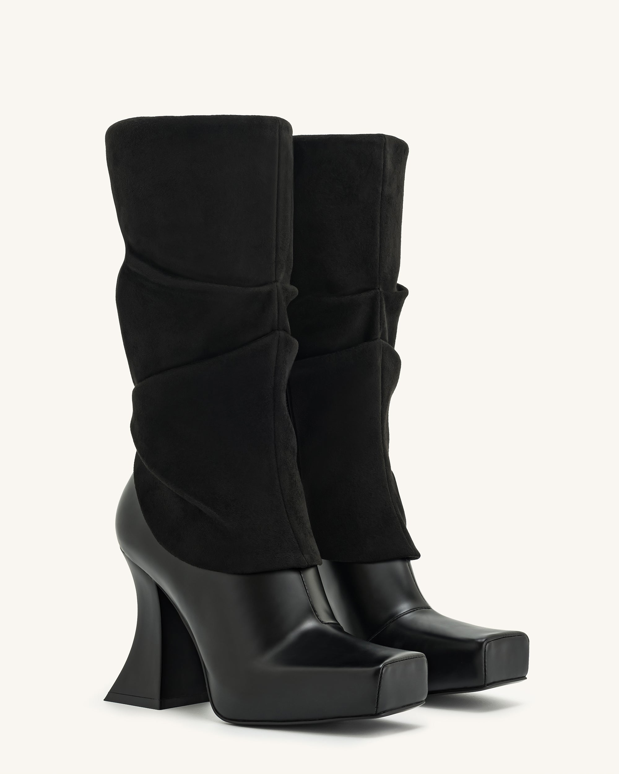 Reyna Square Toe Platform Knit Boots - Black - Image 3