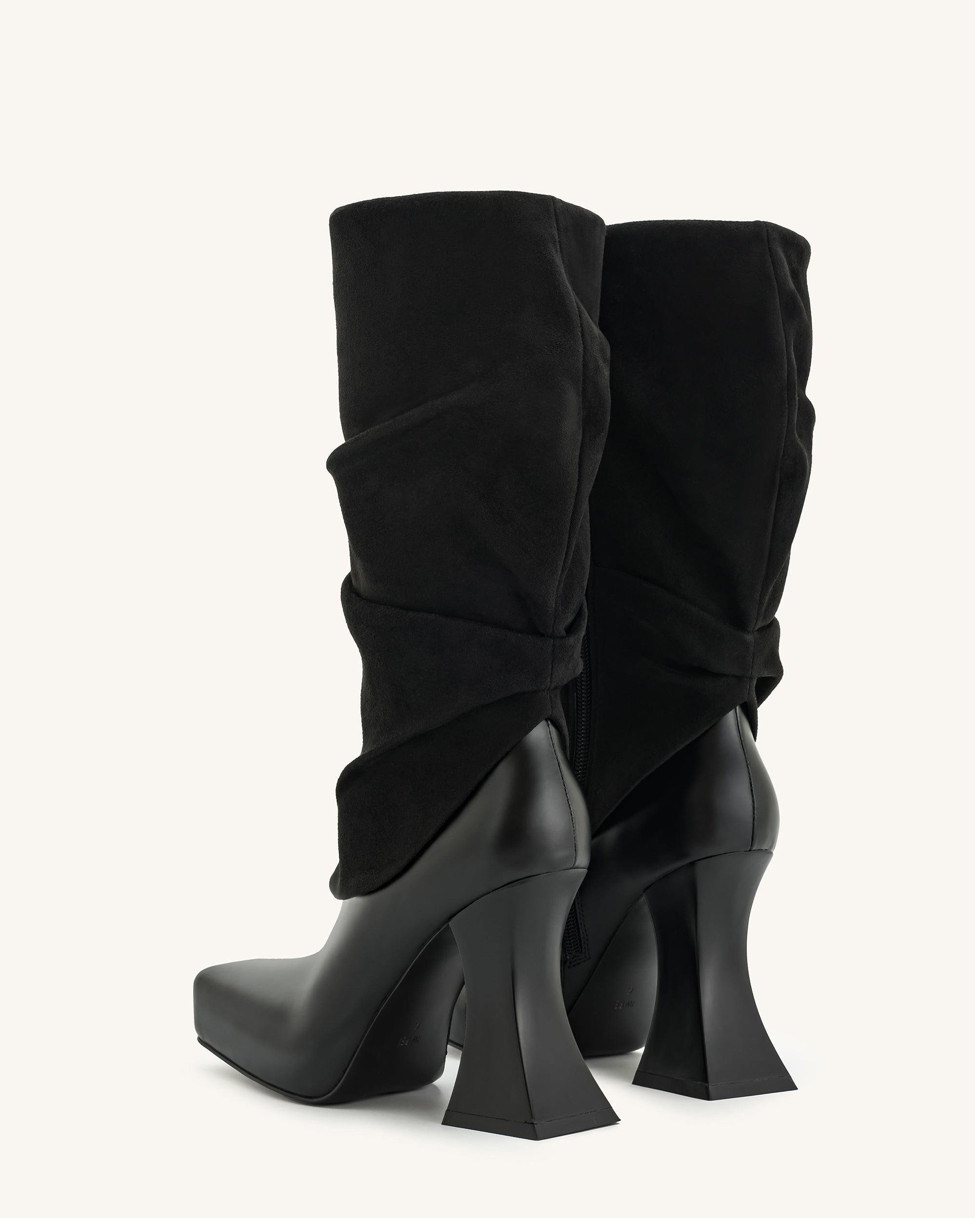 Reyna Square Toe Platform Knit Boots - Black - Image 5