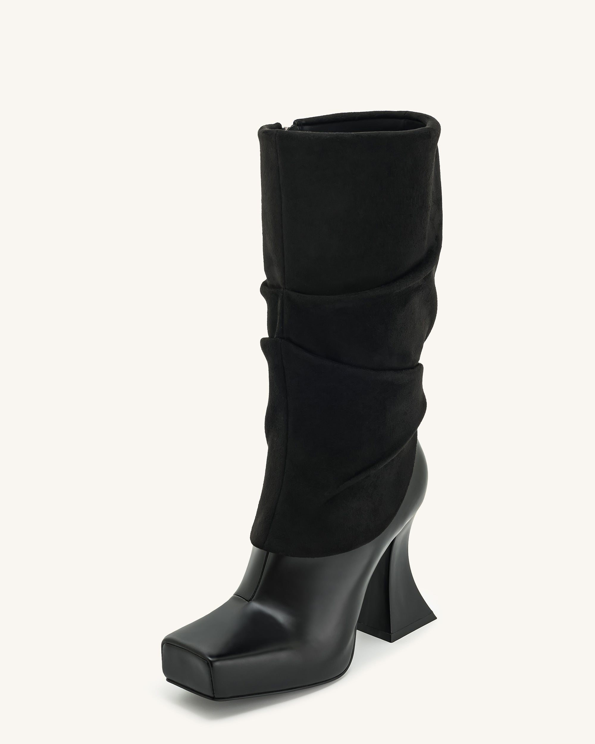 Reyna Square Toe Platform Knit Boots - Black - Image 7
