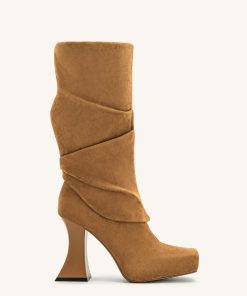 Reyna Square Toe Platform Knit Boots - Brown