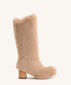 Isabella Slouchy Faux Fur Boots - Beige