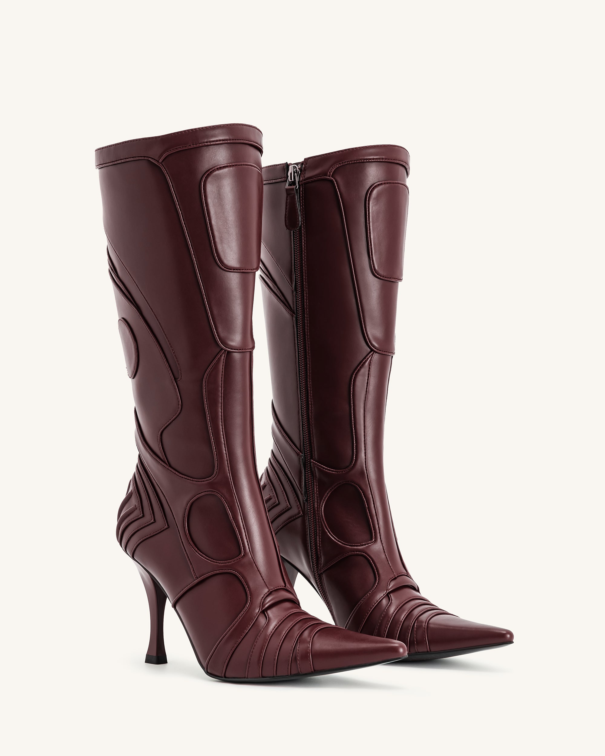 Odette Futuristic Heeled Bike Boots - Burgundy - Image 3
