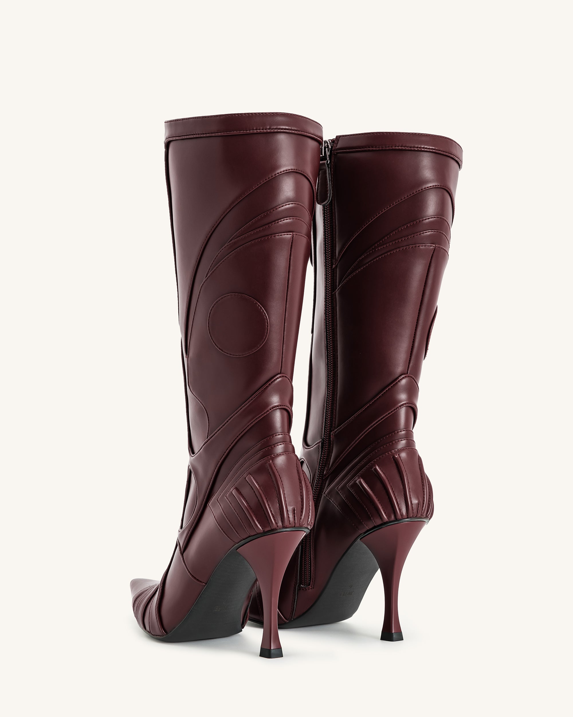 Odette Futuristic Heeled Bike Boots - Burgundy - Image 5