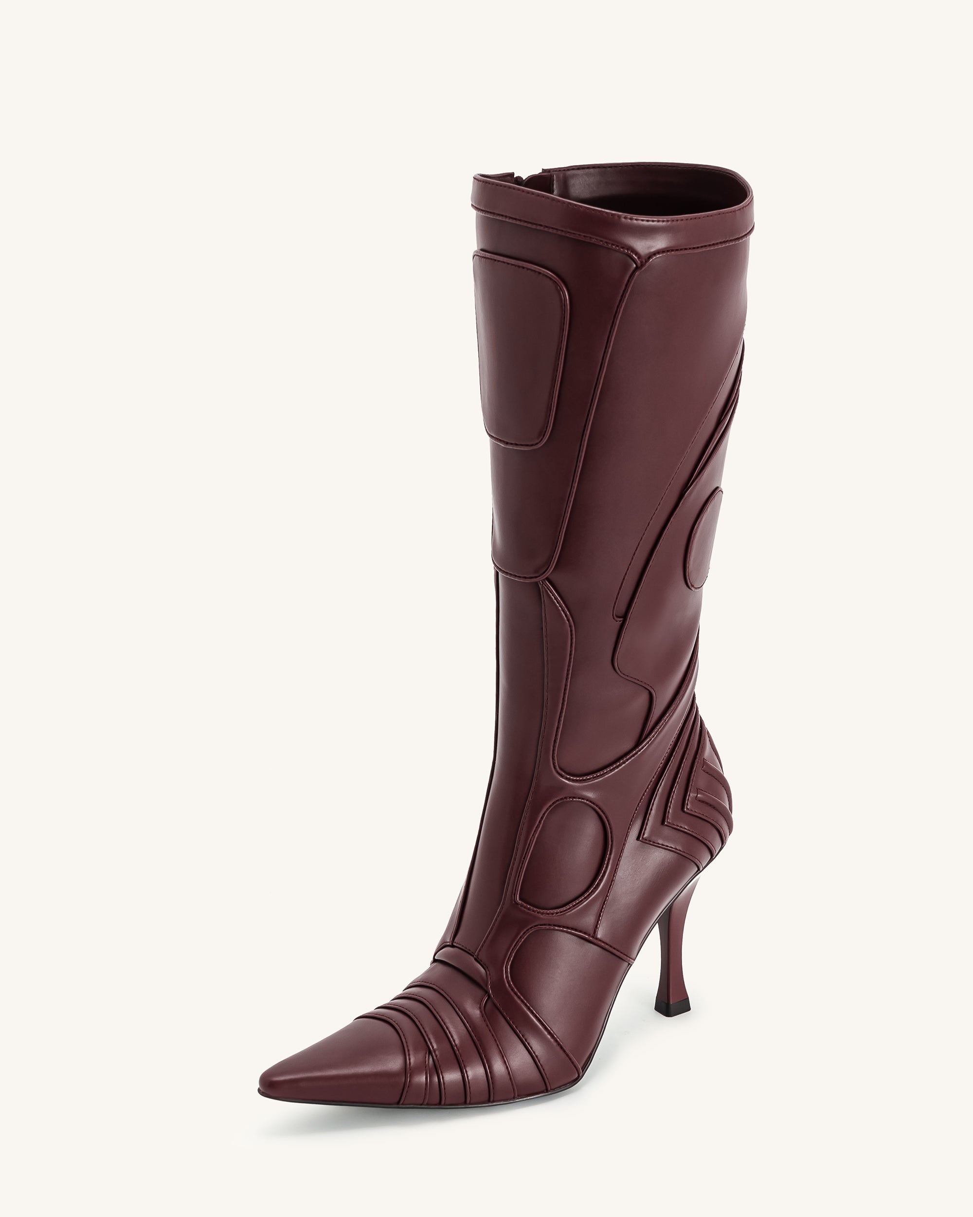 Odette Futuristic Heeled Bike Boots - Burgundy - Image 6