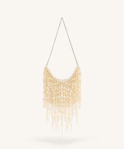 Elaine Pearl-Embellished Fringe Bag - White