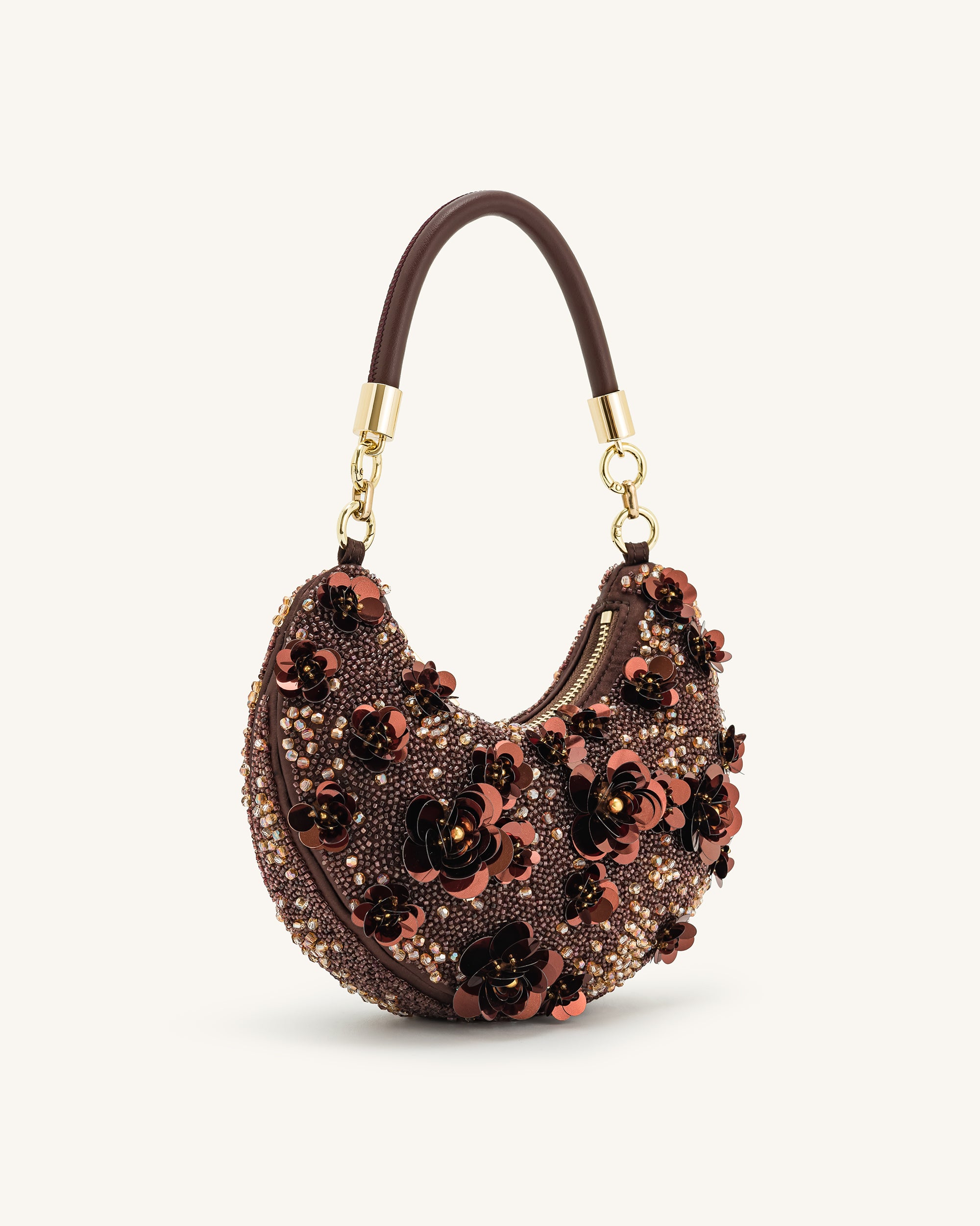 Livia Beaded Floral Hobo Bag - Brown - Image 2