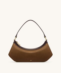 Lily Faux Suede Shoulder Bag - Dark Brown