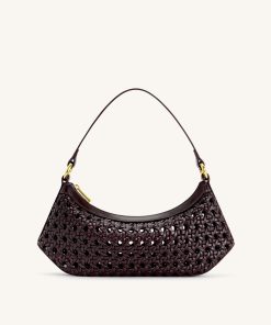 Lily Faux Bamboo Woven Shoulder Bag - Deep Claret