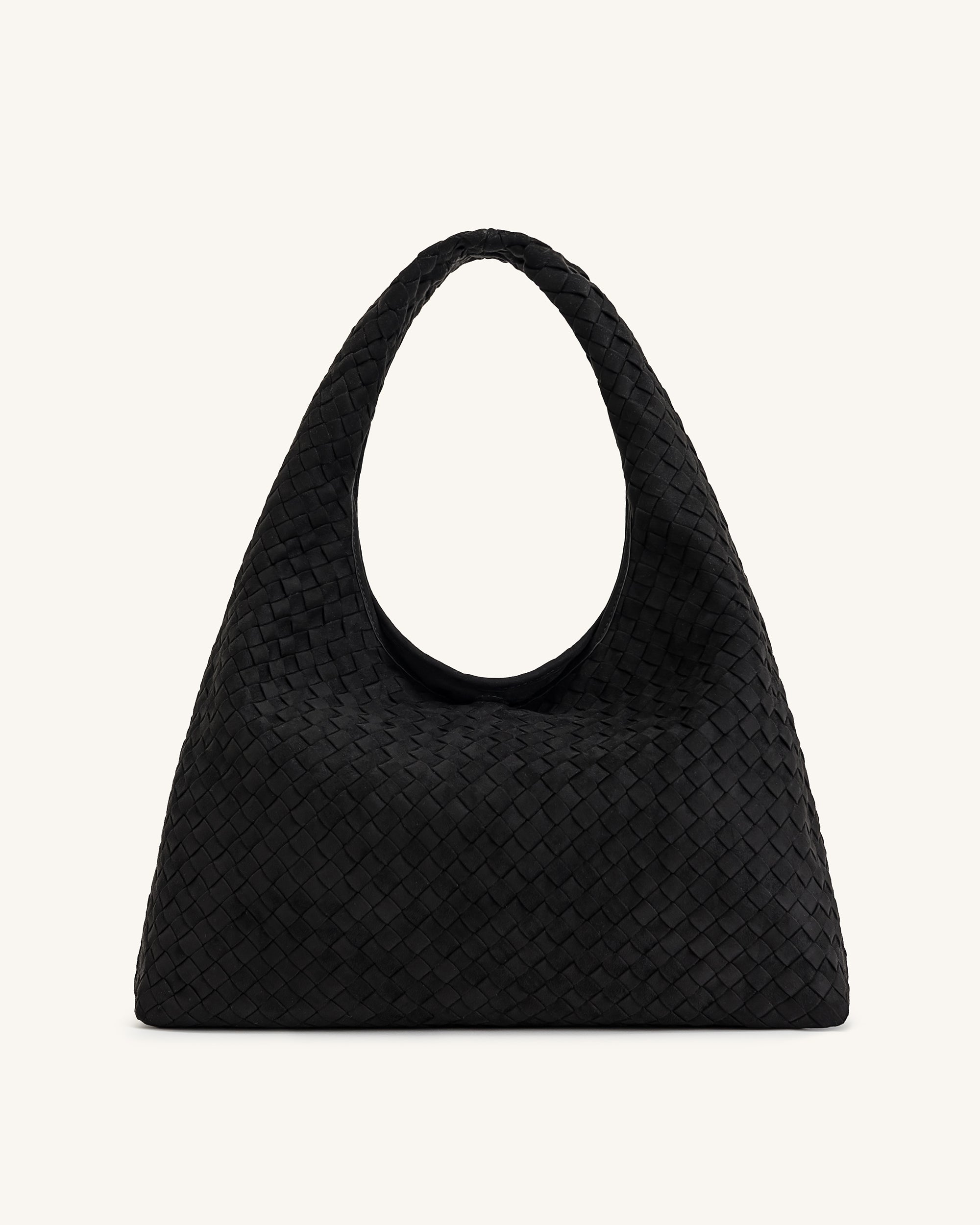 Iaura Faux Suede Woven Shoulder Bag - Black - Image 4