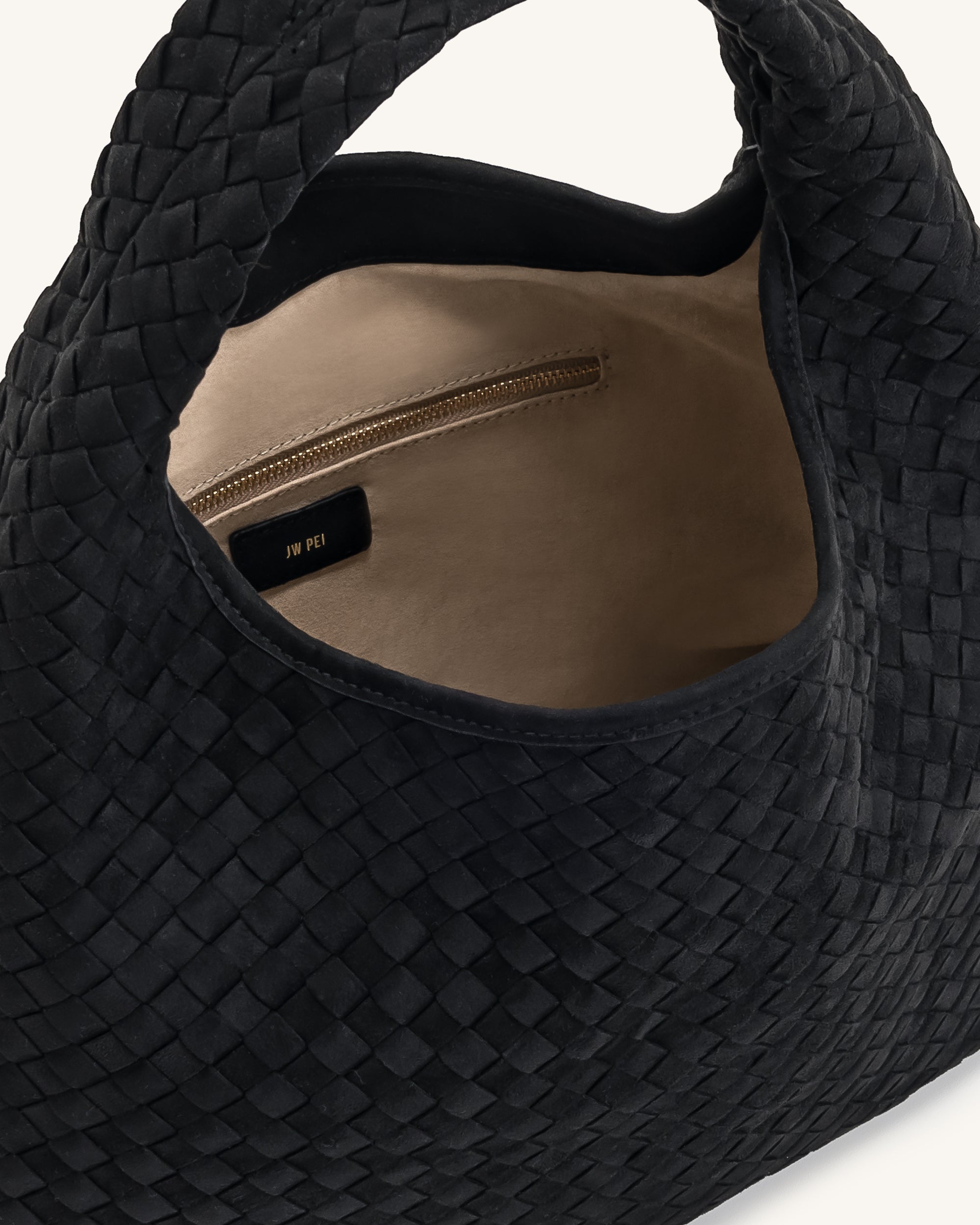 Iaura Faux Suede Woven Shoulder Bag - Black - Image 5