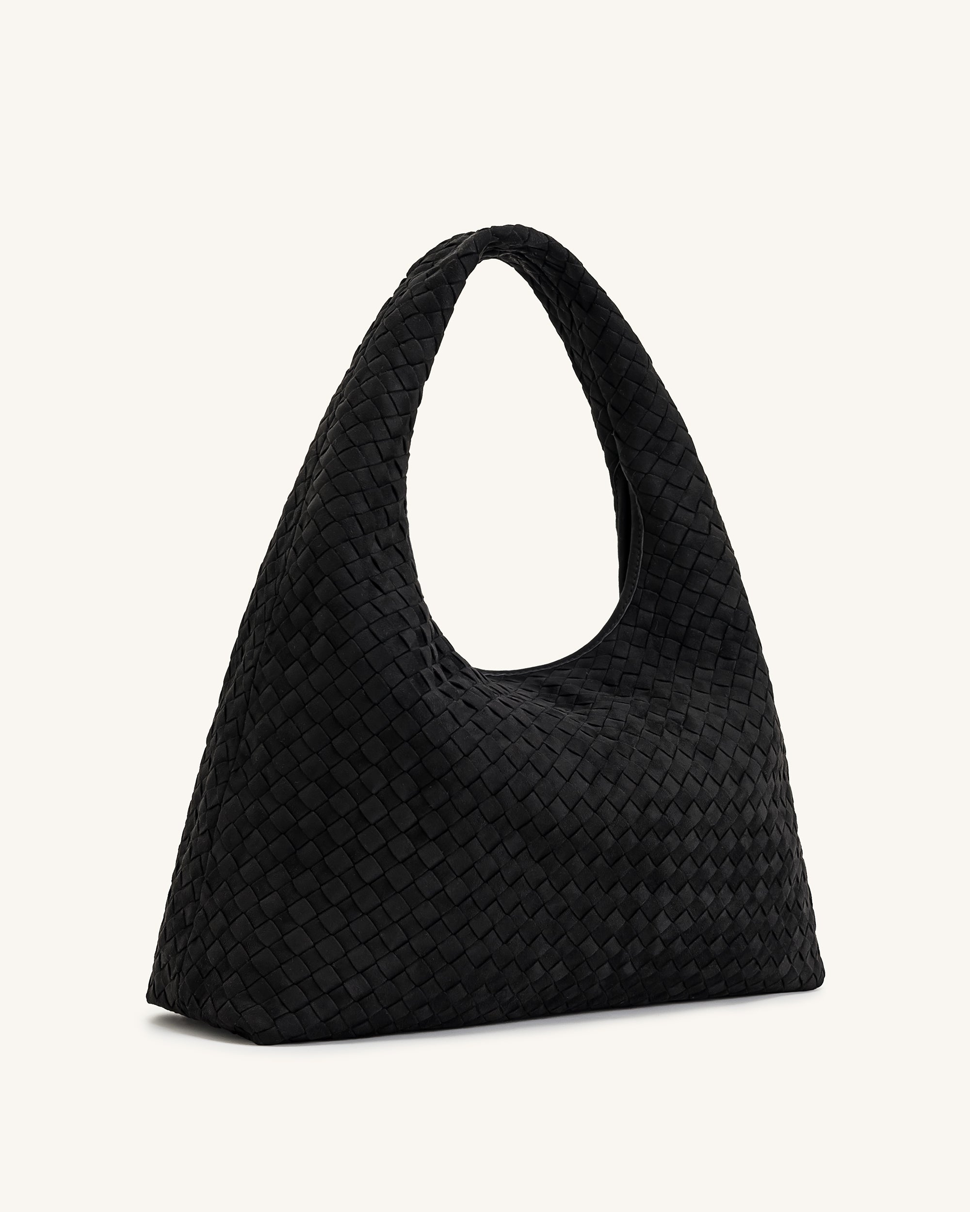 Iaura Faux Suede Woven Shoulder Bag - Black - Image 3