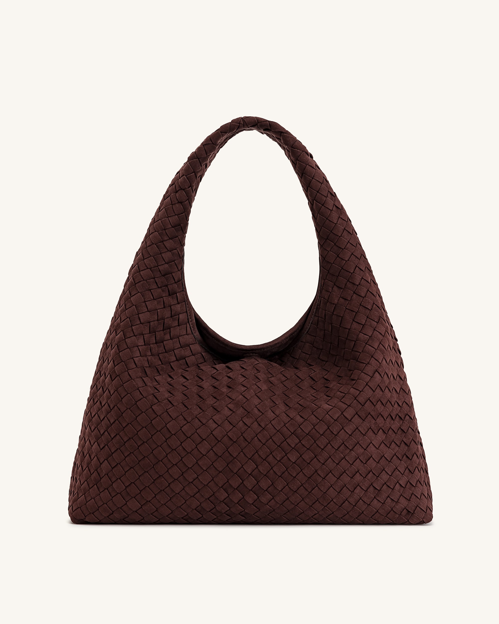 Iaura Faux Suede Woven Shoulder Bag - Dark Brown - Image 3