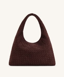 Iaura Faux Suede Woven Shoulder Bag - Dark Brown