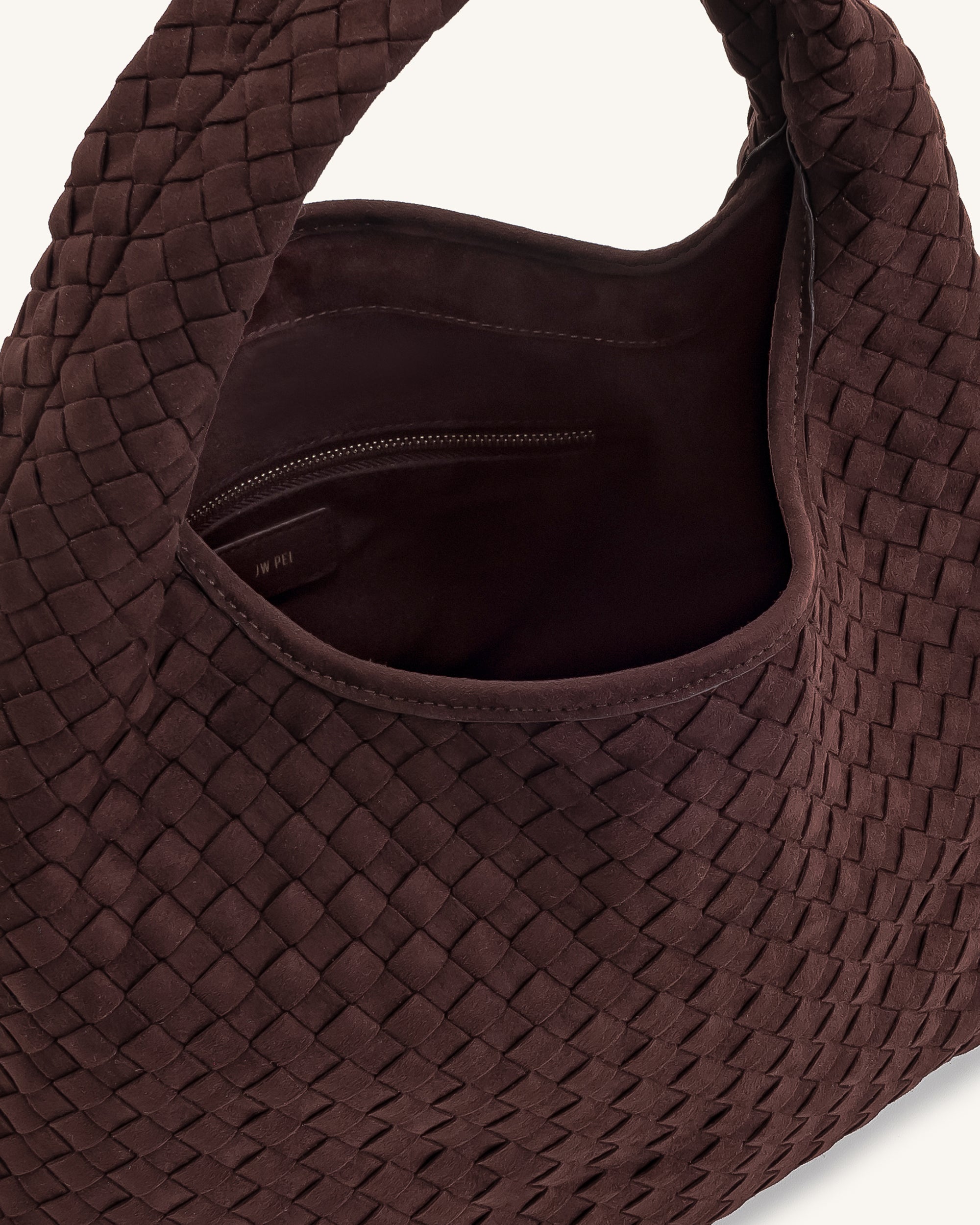 Iaura Faux Suede Woven Shoulder Bag - Dark Brown - Image 4