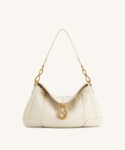 Jayla Metal Pendant Embellished Shoulder Bag - White