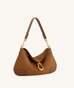 Alternative view of Jayla Faux Suede Metal Pendant Embellished Shoulder Bag - Brown