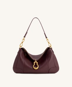 Jayla Metal Pendant Embellished Shoulder Bag - Deep Burgundy