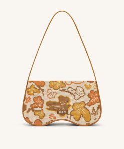 Becci Knitted Shoulder Bag - Flower Collection - Brown & Orange & Beige