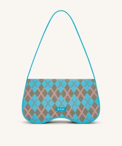 Becci Knitted Shoulder Bag - Lake Blue & Gray Green & Pink