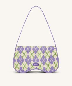 Becci Knitted Shoulder Bag - Purple & Ivory & Lime