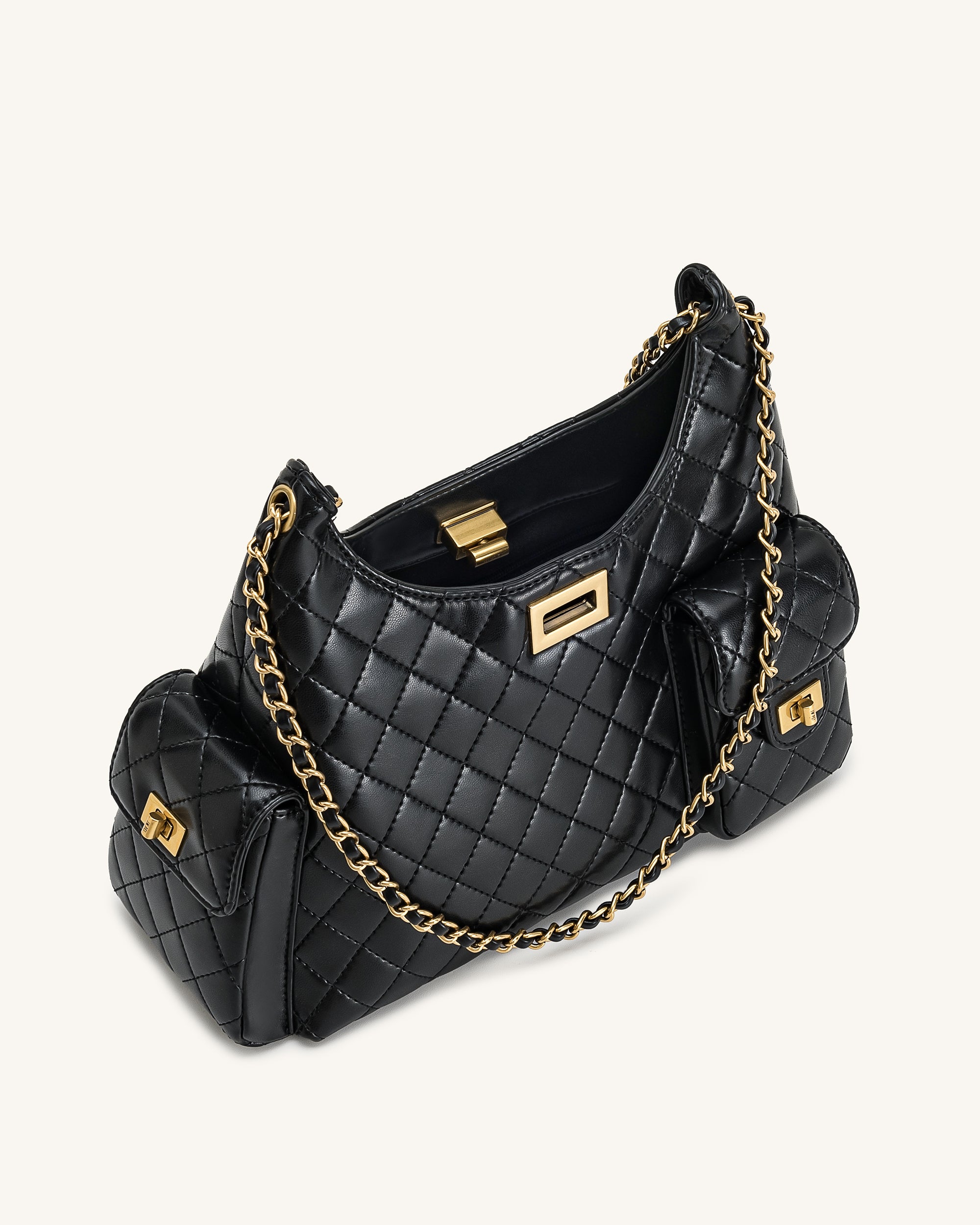 Vivian Quilted Chain Shoulder Bag - Black - Image 4
