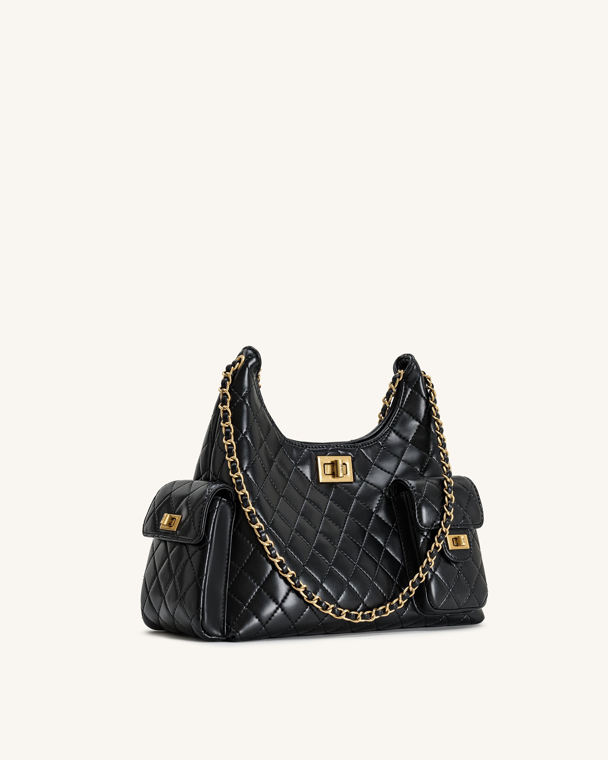 Vivian Quilted Chain Shoulder Bag - Black - Image 2