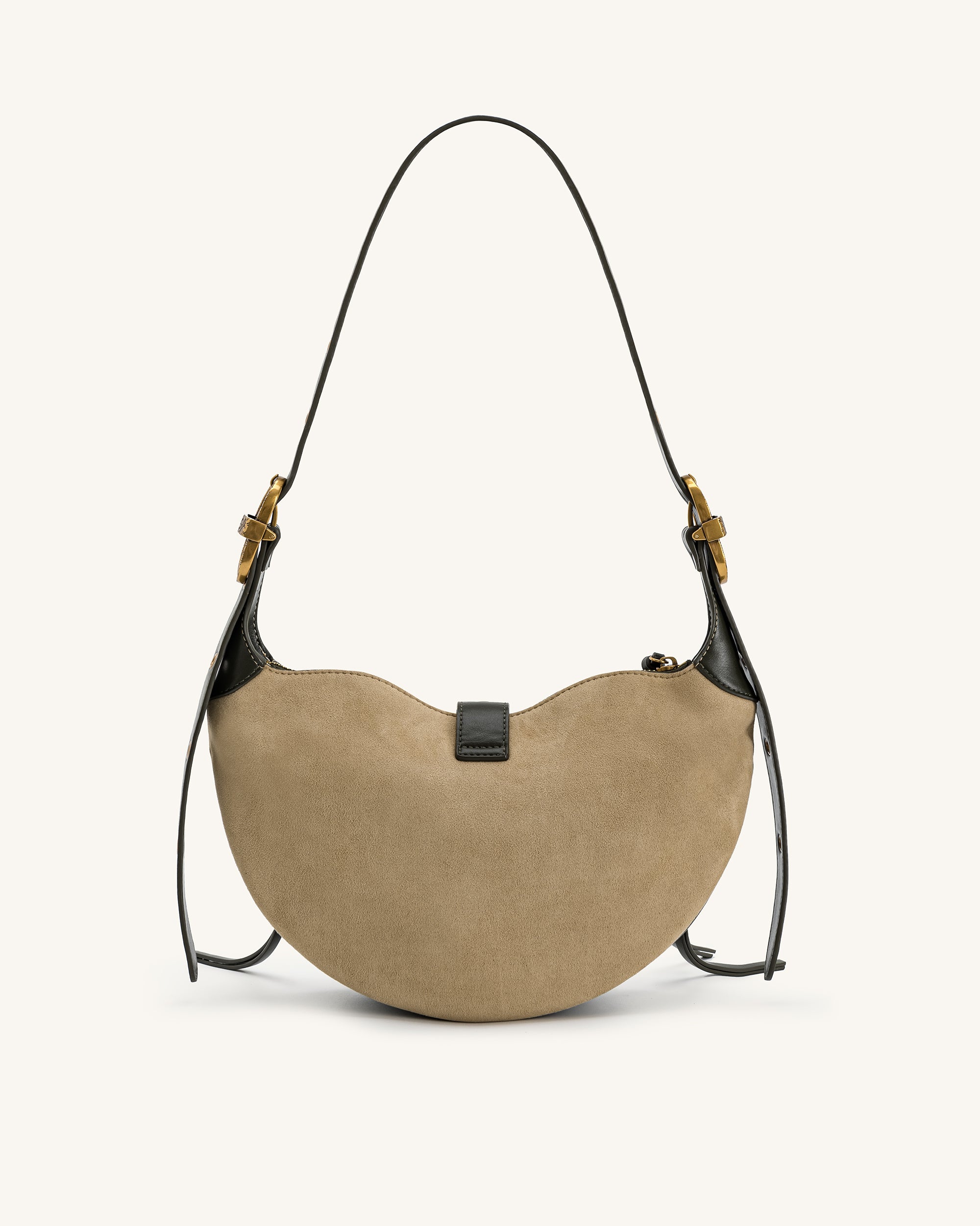 Tessa Faux Suede Studded Shoulder Bag - Khaki Green - Image 3