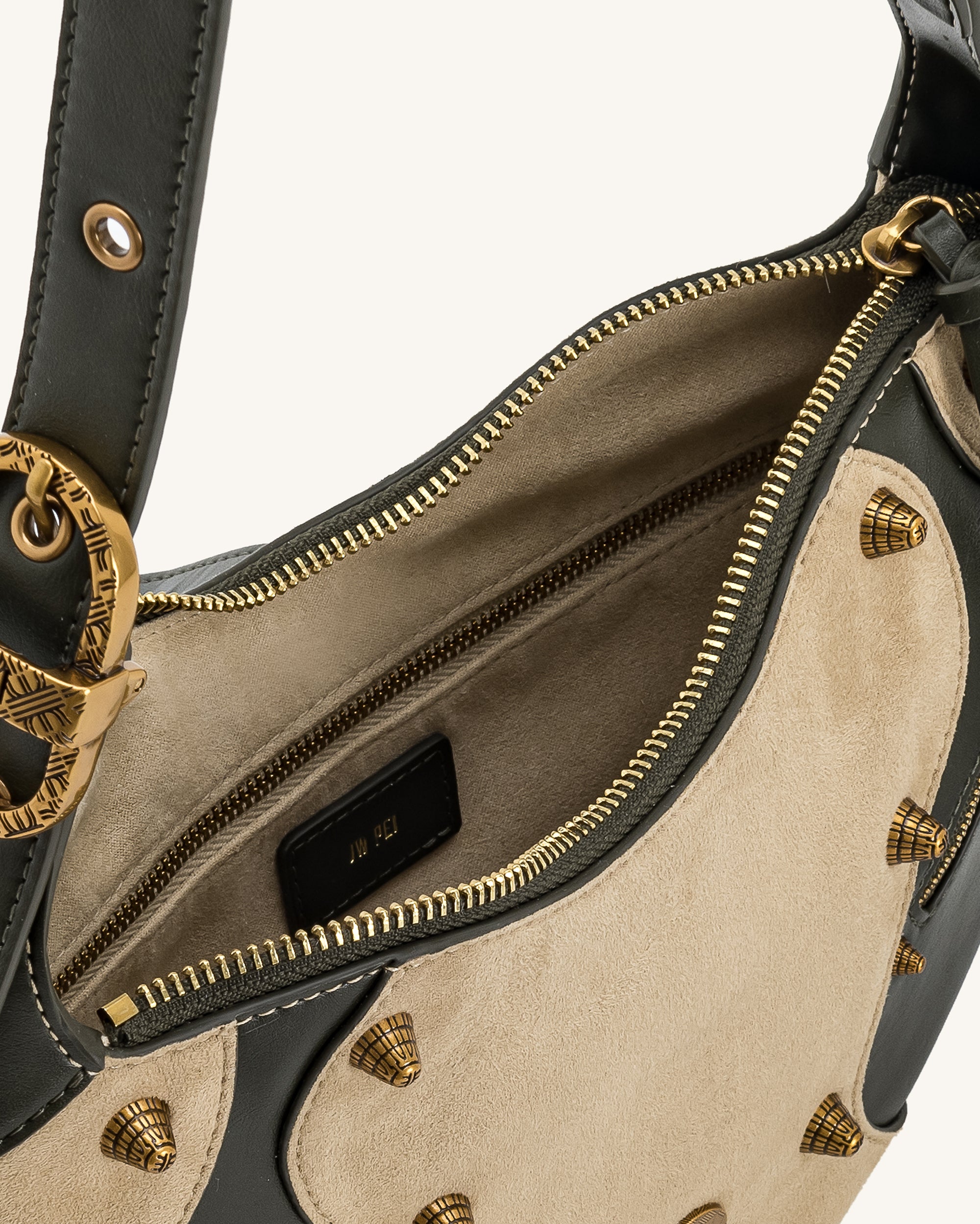 Tessa Faux Suede Studded Shoulder Bag - Khaki Green - Image 4