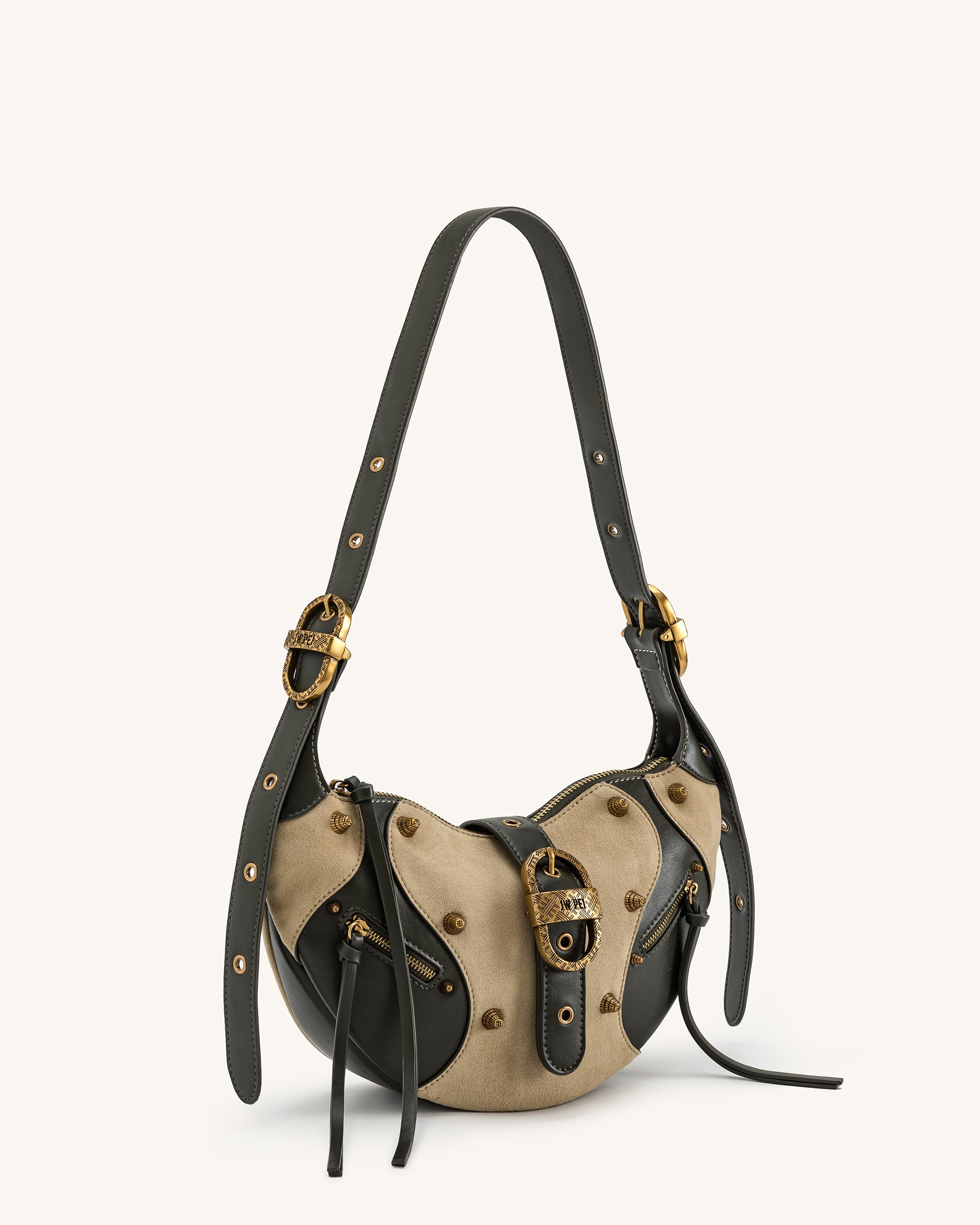 Tessa Faux Suede Studded Shoulder Bag - Khaki Green - Image 2